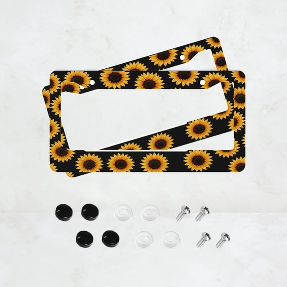 2PC Sunflower License Plate Prame Aluminum Rust-Proof Auto Parts License Plate Decorative Screws Fit Standard 2 Holes 1 U.S. License Plate, 12.2x 6.3 Inch