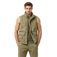 thumbnail image 2 of GrmtClth Men's Zip Front Stand Collar Vest Multi Secure Storage Pockets Lightweight Sleeveless Top Outdoor Walking Cycling Waistcoat Khaki 3XL, 2 of 7