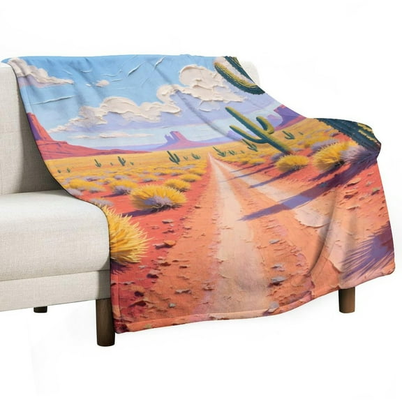 Desert Cactus Print Flannel Blanket Novelty Pattern Nap Blanket Sofa Room Office Soft Throw Blanket Outdoor Camping Warm Blanket