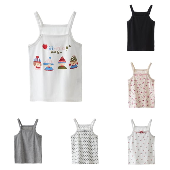 HCYSFG Girls Assorted Print Tank Tops Square Neck Sleeveless Cherry Heart Cartoon Graphic Basic UnderTees Summer Camisoles