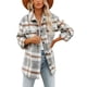 thumbnail image 1 of Chaqueta con botones a cuadros para mujer, chaqueta informal de manga larga con cuello de solapa, blusa de gran tamaño, 1 of 7