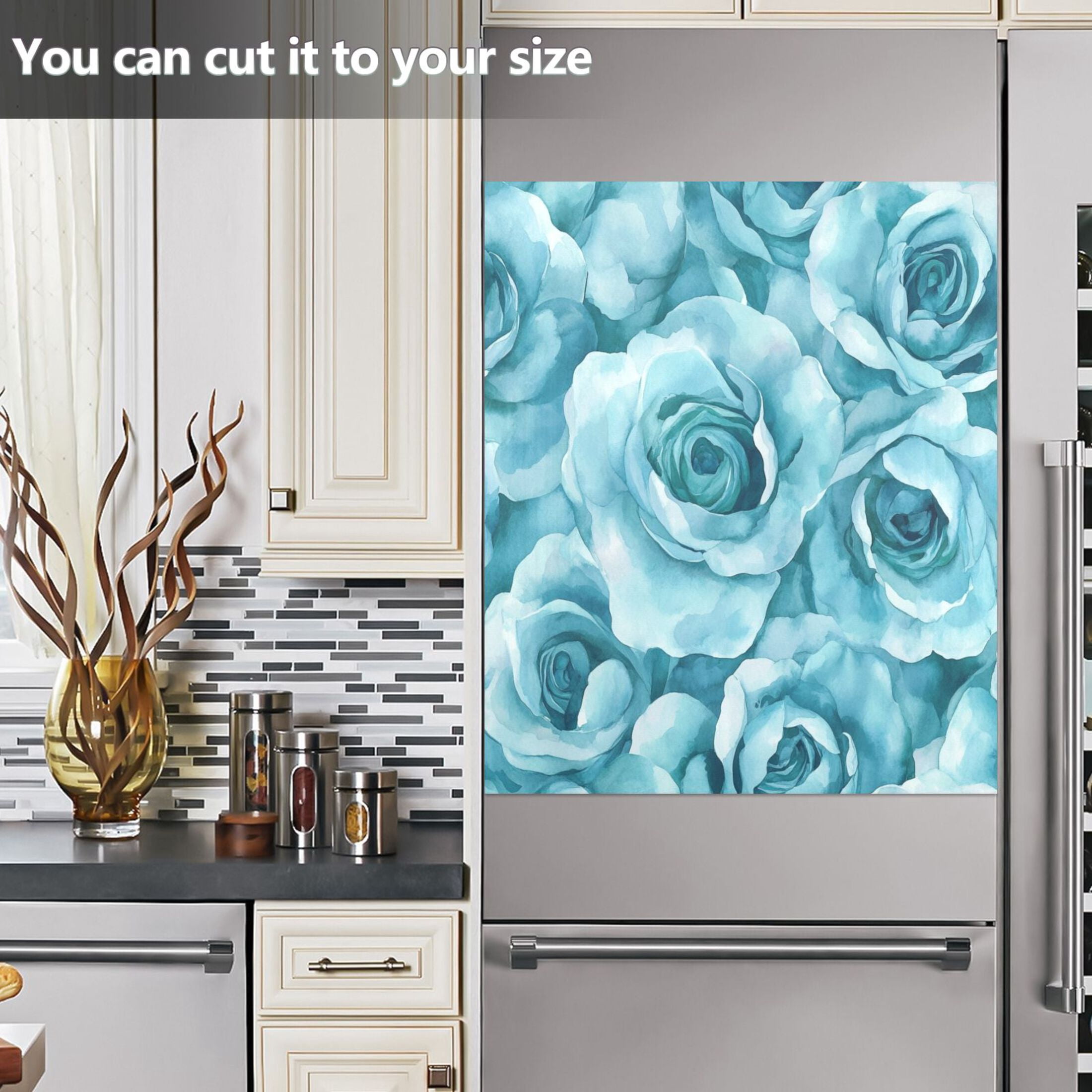Dishwasher Magnetic Sticker 23x26 Inch Refrigerator Magnetic Sticker Washing Machine Magnetic Sticker Kitchen Panel Magnetic Sticker Home Decor Turquoise Roses Seamless