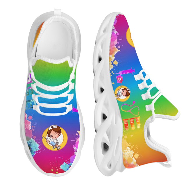 Zapatos de hospital con plataforma y estampado degradado para mujer, zapatillas de tenis cómodas de malla ligera para mujer