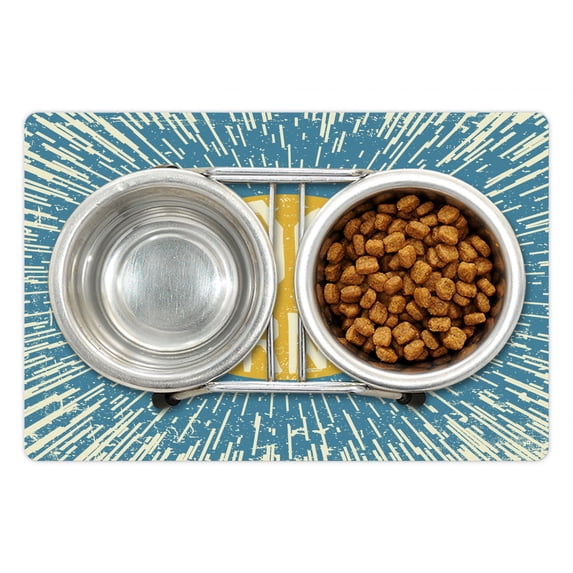 Saying Pet Mat for Food and Water, Inspirational Morning Saying on Sun with Dashed Lines Background, Non-Slip Rubber Mat for Dogs and Cats, 18" X 12", by Ambesonne