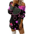 thumbnail image 1 of Pompotops Robe Mini Ample Confortable à Imprimé Cœur pour Femmes, Col Rond, Manches Longues, Épaules Dénudées, 1 of 5