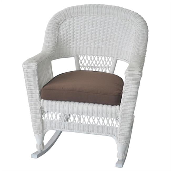 Jeco Rocker Wicker Chair with Brown Cushion White Set of 2 