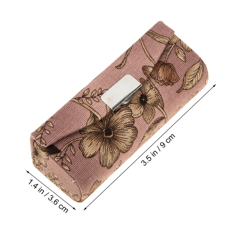 Vintage Lipstick Case with Mirror, Holder Makeup Bag Floral Design 3.5 long