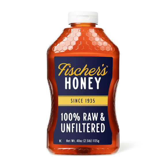 Fischers Honey 40oz Raw & Unfiltered, Pure, Premium, Raw Honey, Squeeze Bottle