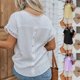 thumbnail image 2 of Blusas de mujer Cuello redondo Encaje Crochet Pompom Top de manga corta para CasualVioletM, 2 of 4