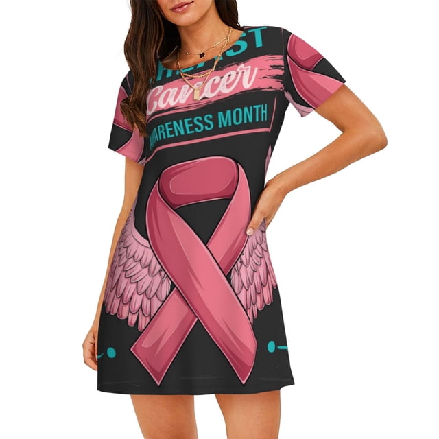 Easygdp Ribbon With Angel Wings Camisón de manga corta para mujer, informal, estampado