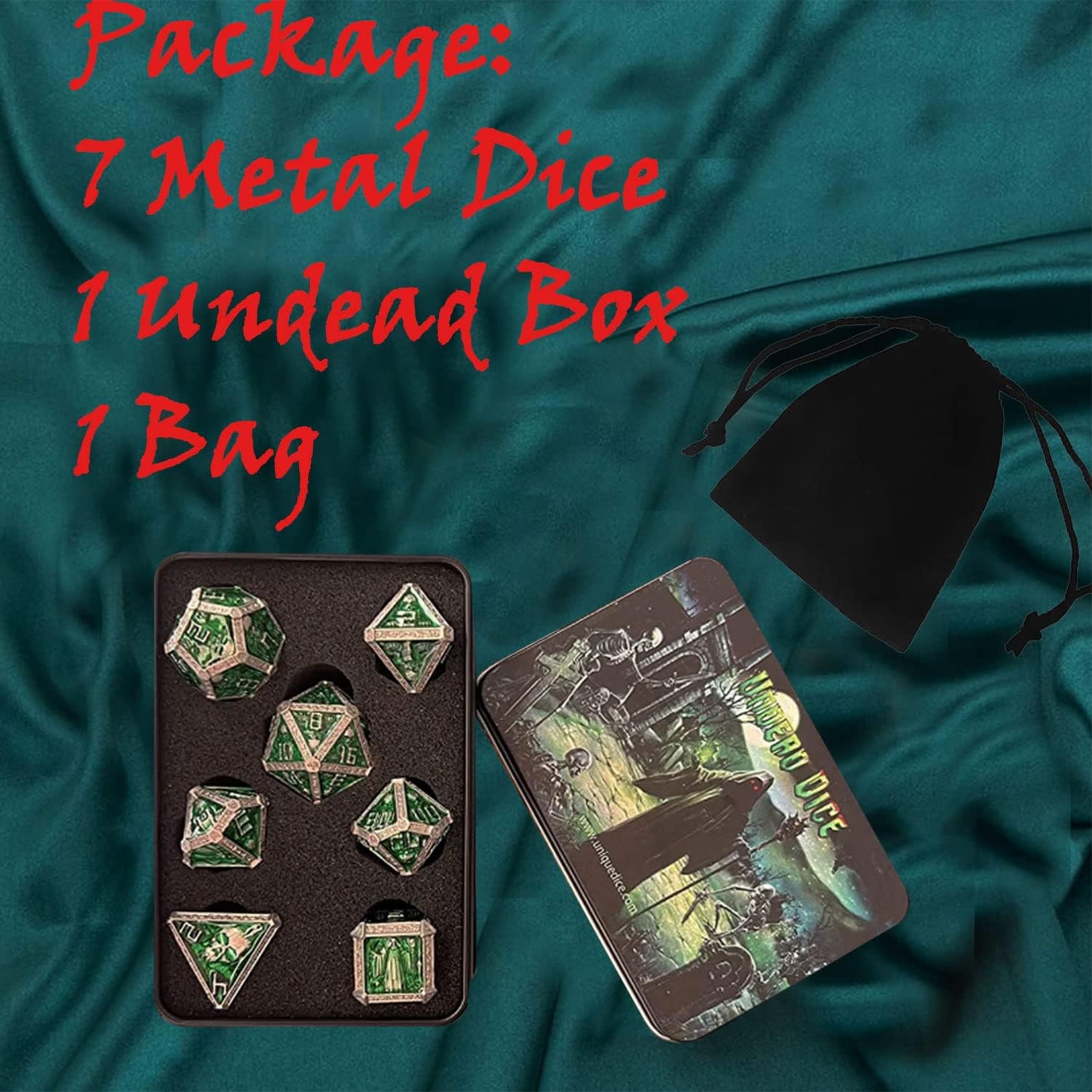 DND Lot De 7 Dés Métal Mystery Skull – Bord Tranchant Vert Rouille – Parfait Pour D&D, Pathfinder, MTG & Jeux De Rôle