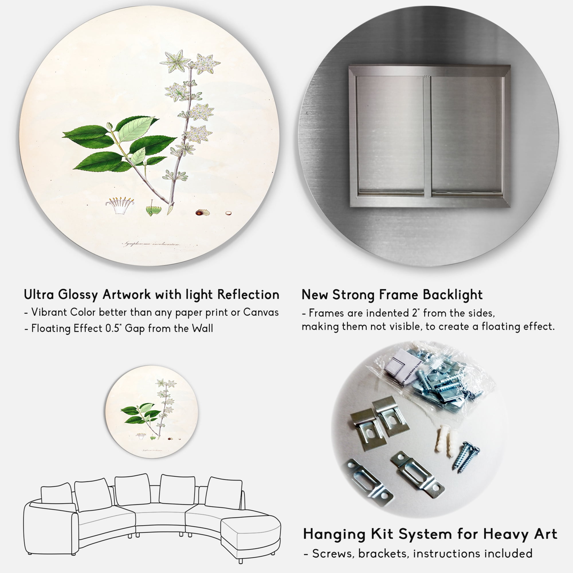 Designart 'Ancient Botanicals XV' Farmhouse Circle Metal Wall Art 36x36 - Disc of 36