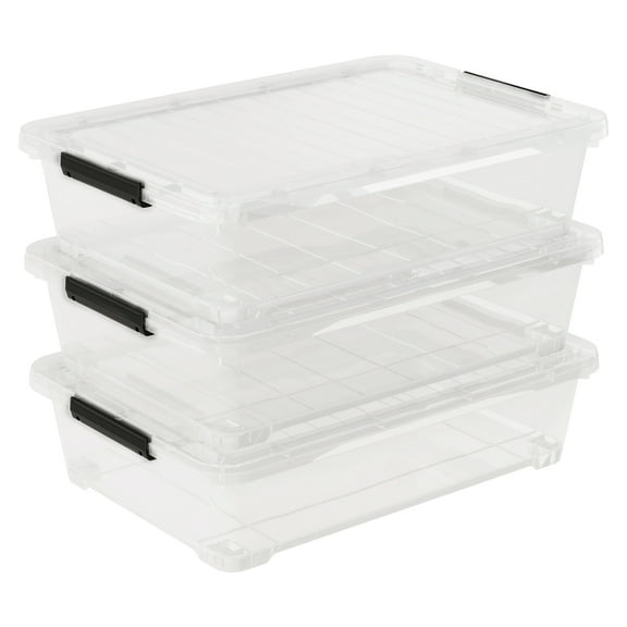 Afromy 3-Pack Under Bed Wheeled Storage Box, 40 Qt Underbed Plastic Containers Bins with Secure Latch Lids and Sturdy Wheels, Clear