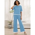 thumbnail image 4 of MINTREUS Women's Cotton 2-Piece Loungewear Short-Sleeve Round-Neck Pullover Top Wide-Leg Pants Women's PJ Casual Set S-4X, 4 of 9
