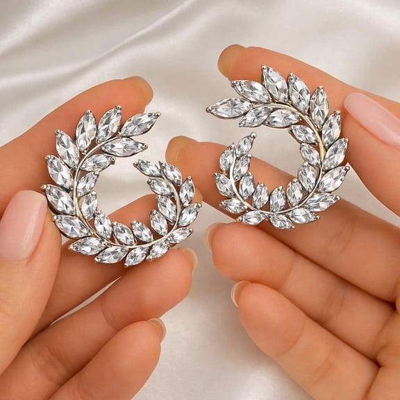 RubyLee Elegance Women's Rhinestone Crystal Leaf Spiral Earrings