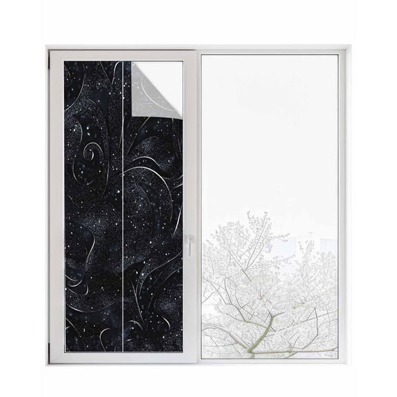 Window Privacy Film Black Stained Glass Window Film Decorative Sun Block Window Cover Modern Abstract Dot Starry Night Aesthetics Window Clings Static Adhesive Sticker for Bathroom 23.6"x59"