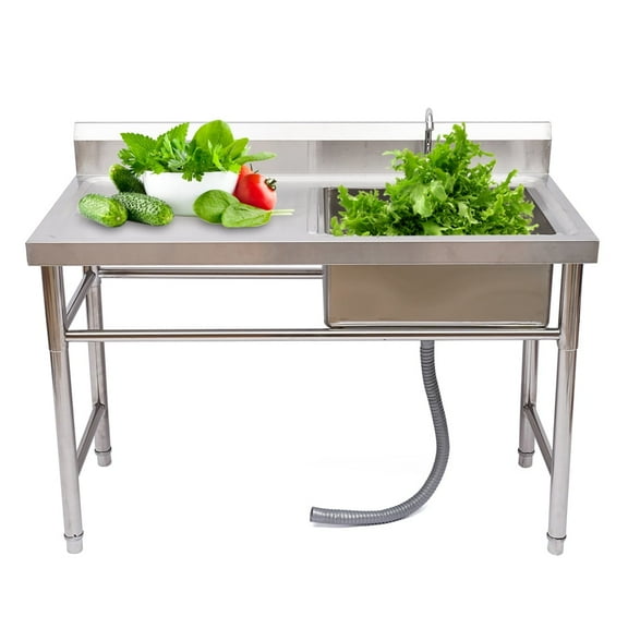 YIYIBYUS Stainless Steel Utility Sink, Commercial Freestanding Kitchen Sink Single Bowl Prep & Utility Washing Hand Basin with 180 Degree Rotation Tap