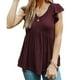 thumbnail image 1 of Blusa de manga corta con volantes para mujer, informal, con cuello en V, dobladillo suelto, blusa de manga corta para primavera y verano, rojo vino XXXL, 1 of 6
