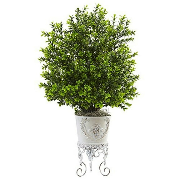 Nearly Natural Boxwood with Metal Planter