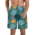 thumbnail image 2 of Uemuo Tropical Leaves Pattern Men's Swim Trunks Hawaiian Beach Bathing Suit Swimsuits Beach Quick-Dry Shorts with Pockets-Medium, 2 of 9