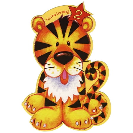 Designer Greetings Cute Tiger Die Cut Top Fold Age 2 / 2nd Birthday Card