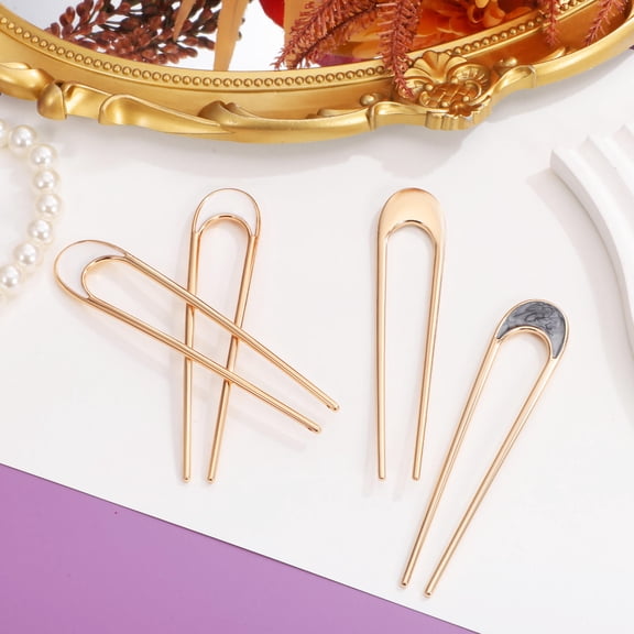 AURARMLET French Hair Pins For Women Thick Hair U Shaped Hairpins Metal Accessory Parties 4Pcs