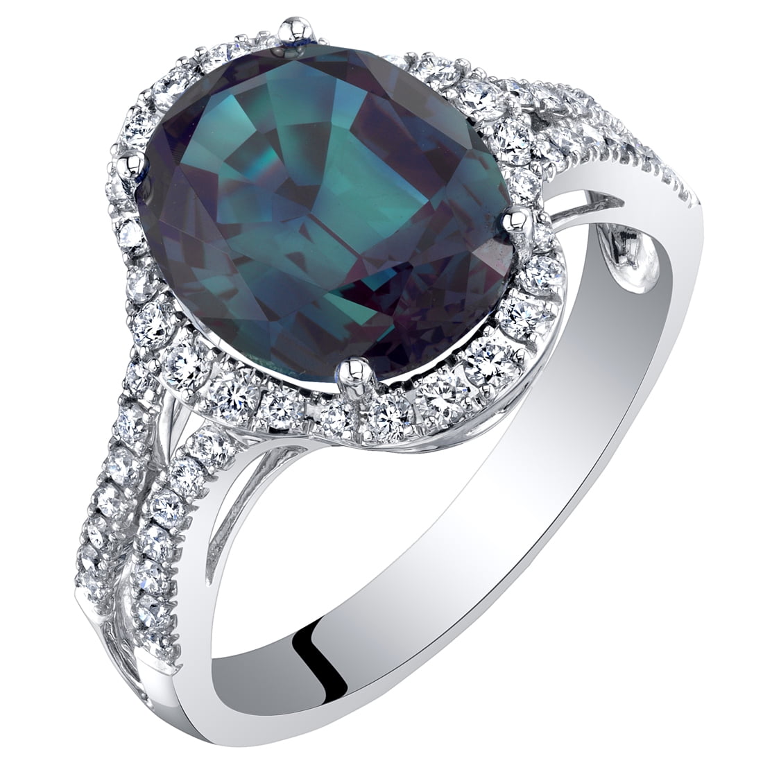 5.43 ct Oval Shape Created Alexandrite Halo Ring with Lab Grown ...