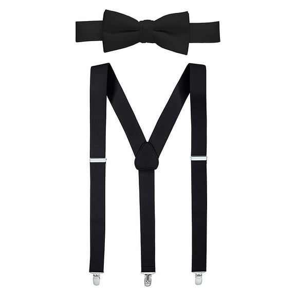 Hold’em 1" Teens & Men Suspender and Bow Tie Set Pre-Tied Bow Tie - Black