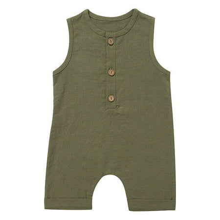 

QWZNDZGR Summer Baby Boys Girls Rompers Toddler Kids Playsuit Jumpsuits Cotton Linen Infant Sleeveless Baby Clothes Ropa Bebe Overalls