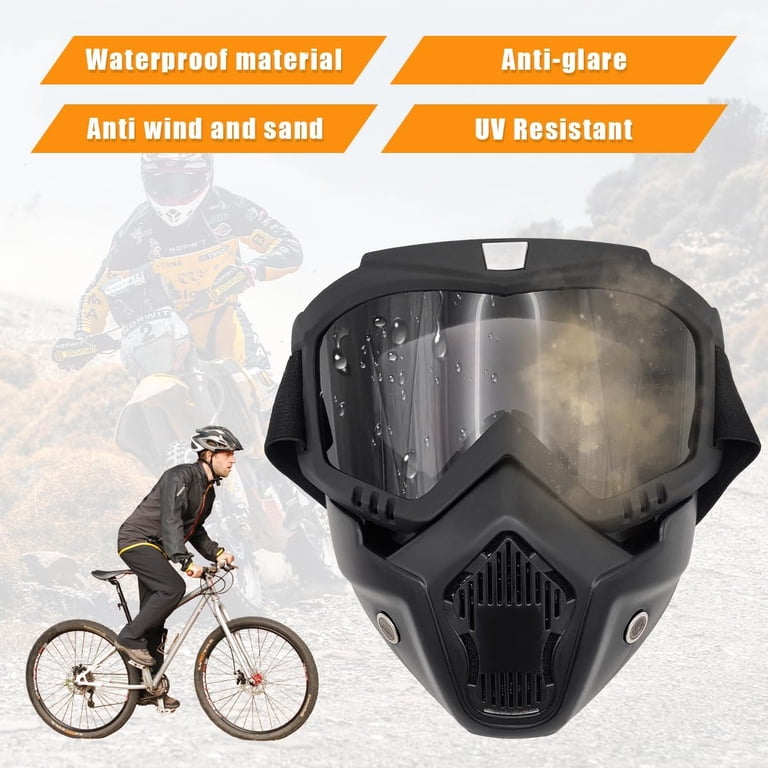 bike helmet face mask DEXIMRO Motorcycle Goggles, Windproof Dirt Bike Helmet Riding Goggles with  Removable Face Mask, Motorcycle Accessories (Gray)