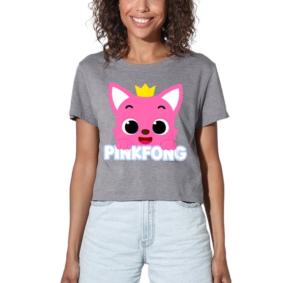 Pinkfong Face Women's Crop Top T-Shirt, Athletic Heather, Large