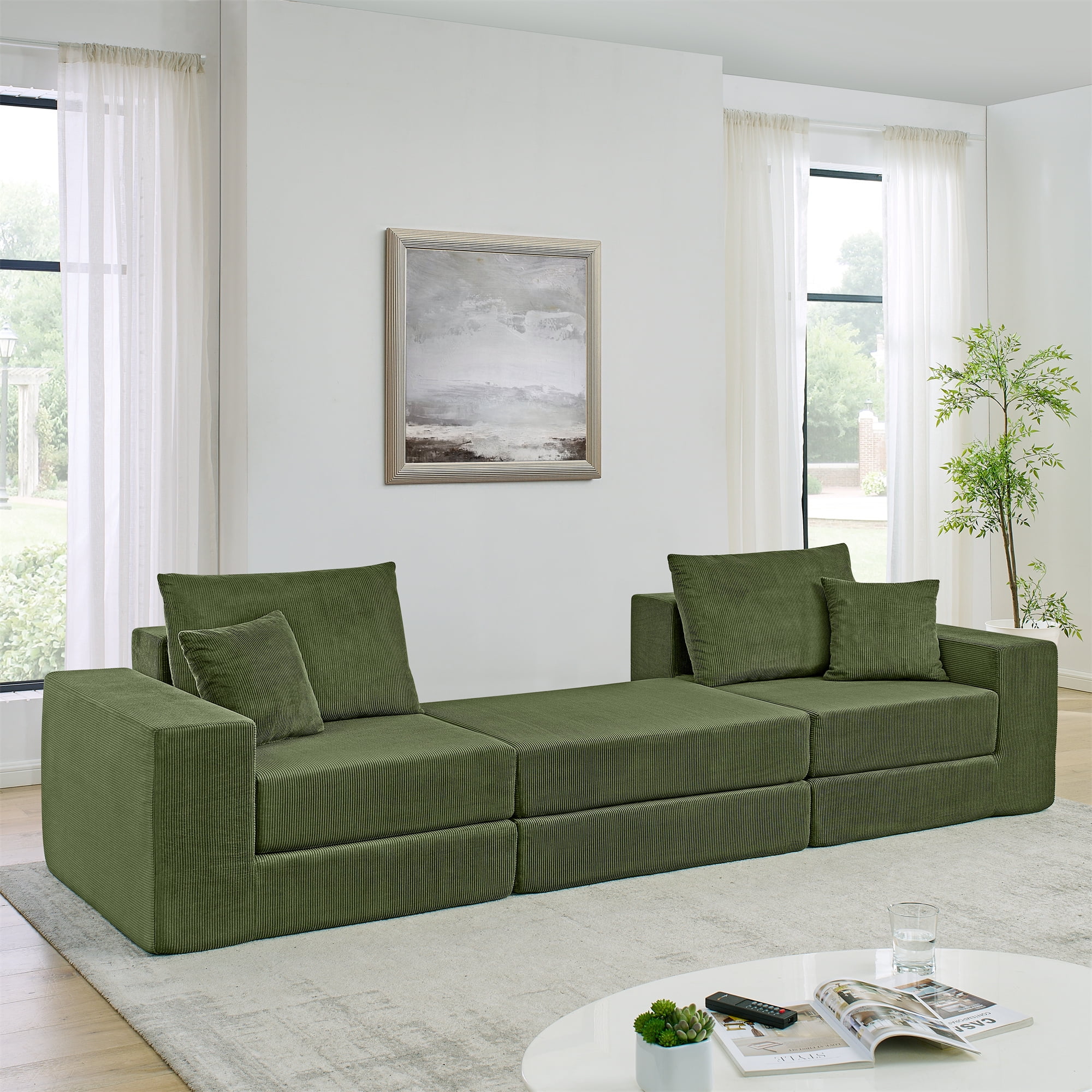 Leumius Modular Sectional Sofa,Cloud Sectional Couch with Deep Seat,Modern Modular L-Shape Sofa Couch with Chaise,Upholstered Boneless Couches for Living Room Bedroom,Green