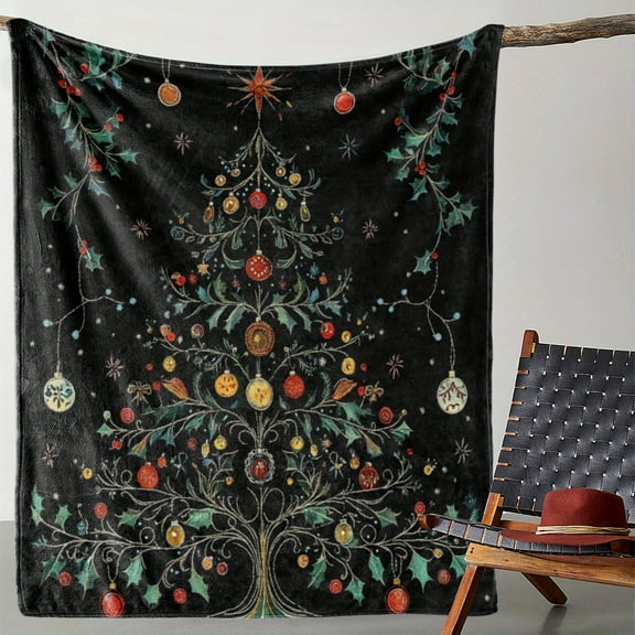Cozy Flannel Christmas Tree Throw Blanket - Soft, Warm & Versatile for Couch, Bed, Car, Office, Camping | All-Season Gift Idea, Retro Style
