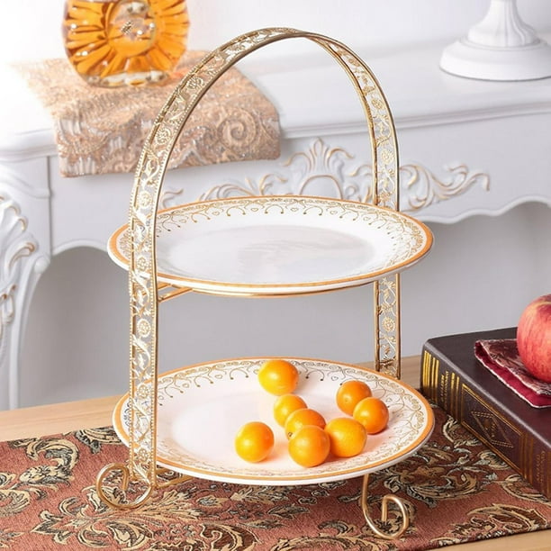 2 Tier Serving Platter Rack, Cake Tray Stand, Food Server Display Plate Rack, Cast Iron Stand