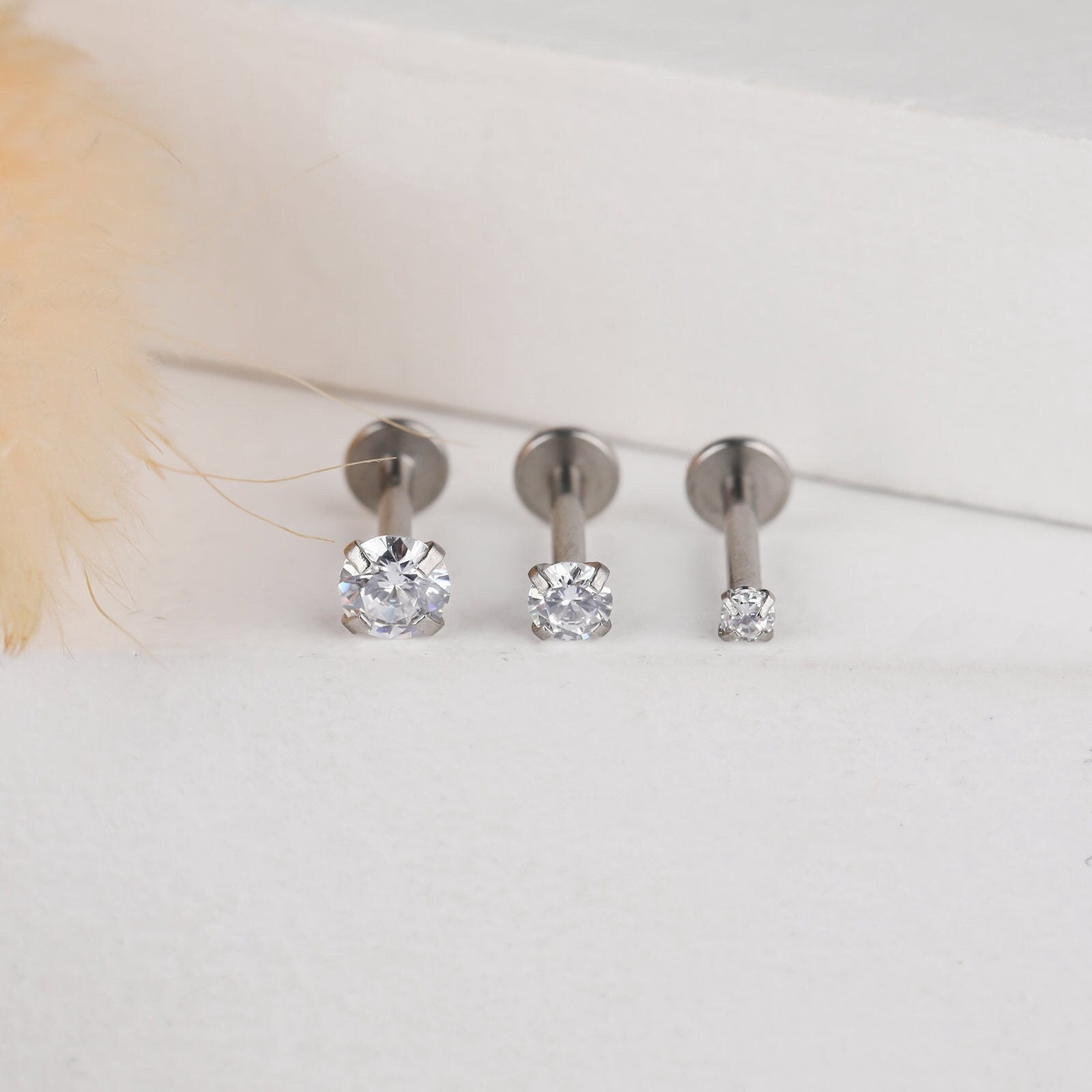 ChicBianca Flat Back Stud CZ Earrings, Implant Grade Titanium, Gold & Silver, 4 Pairs