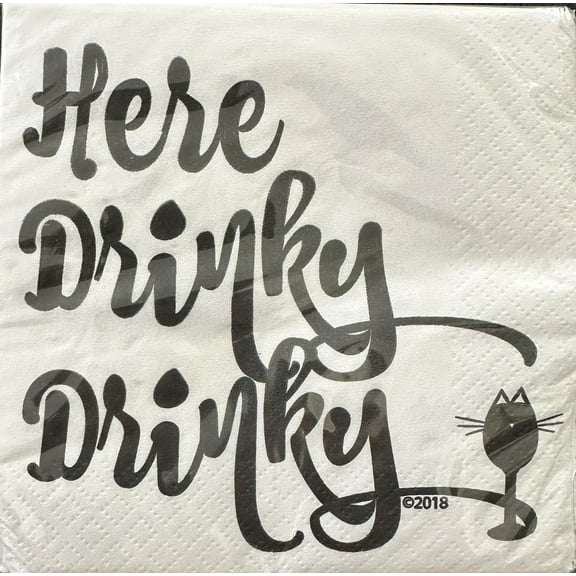 Funny Napkins - HERE DRINKY DRINKY- Boutique Cocktail Napkin, 5"X5", Pack Of 20 Napkins For Parties And Entertaining