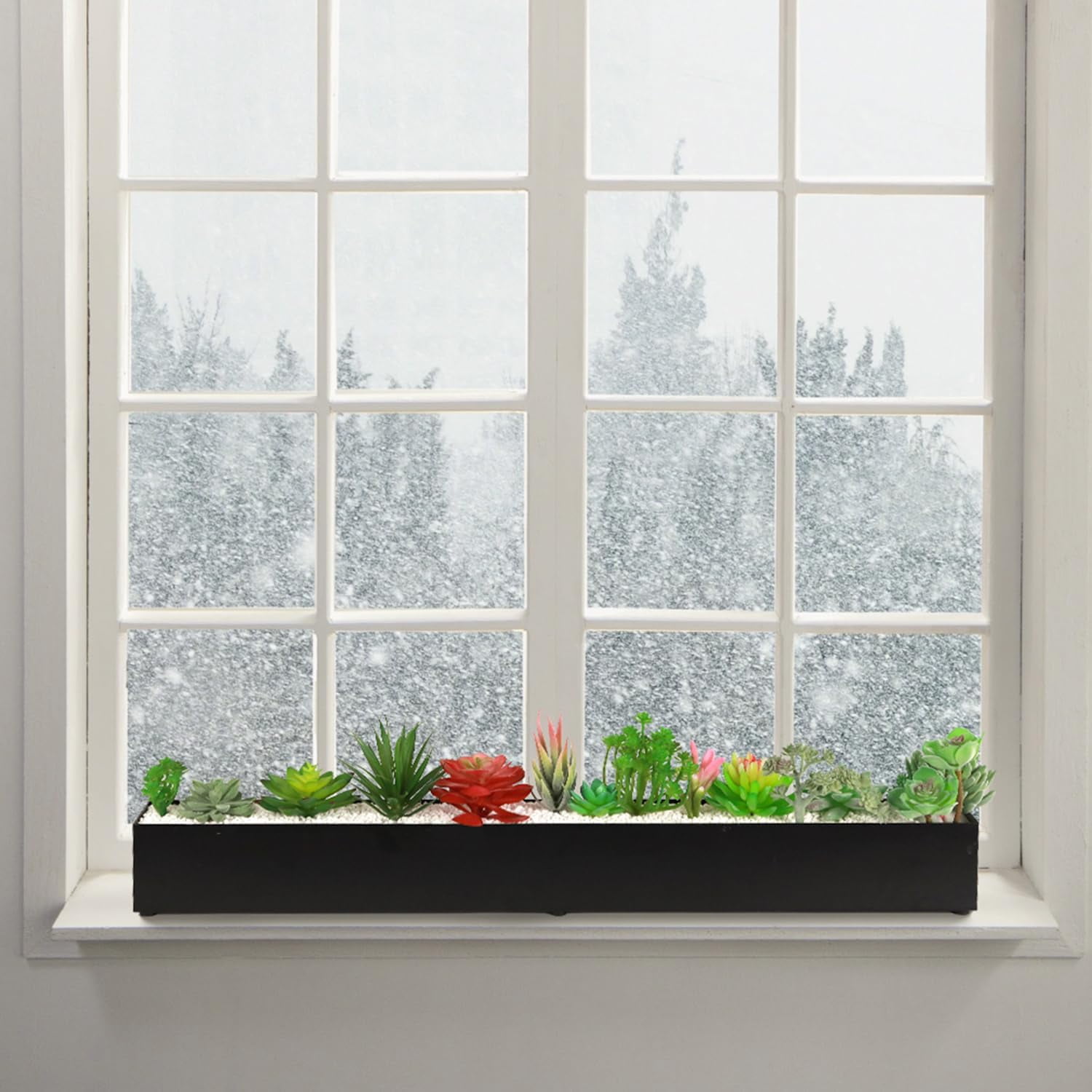 32" Trough Rectangle Planter Window Sill Planter Box Long Window Planters Modern Galvanized Steel Succulent Planter Black Metal Windowsill Pot for Indoor Plants Herb Table Home Outdoor