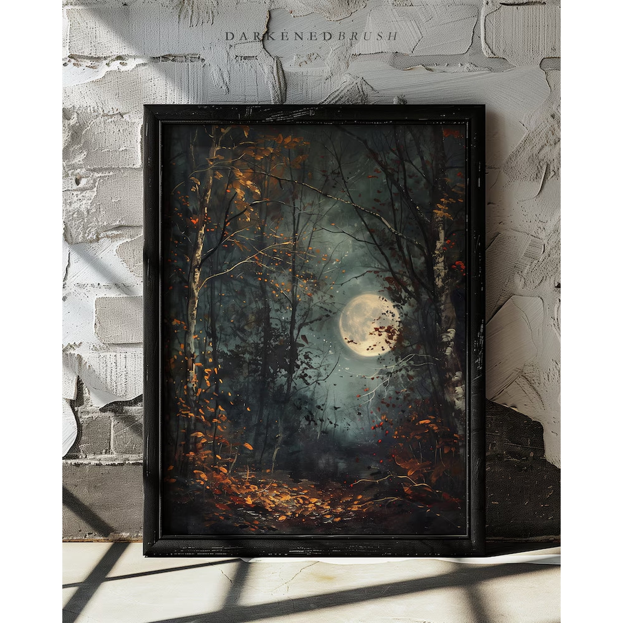 Autumn Full Moon Forest Wall Art Print Gothic Cottagecore Decor