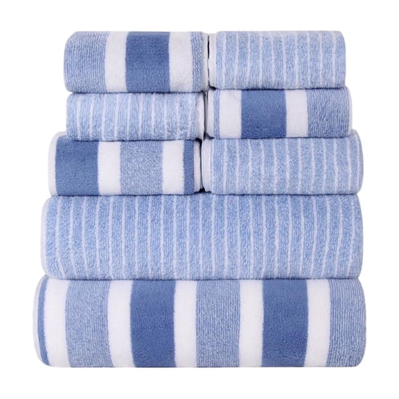Stripe Large Bath Towels Set,2 Bathroom Towels,2 Hand Towels,4 Washcloths Soft Jumbo Absorbent Shower Towel Quick Dry 8 Pcs Blue