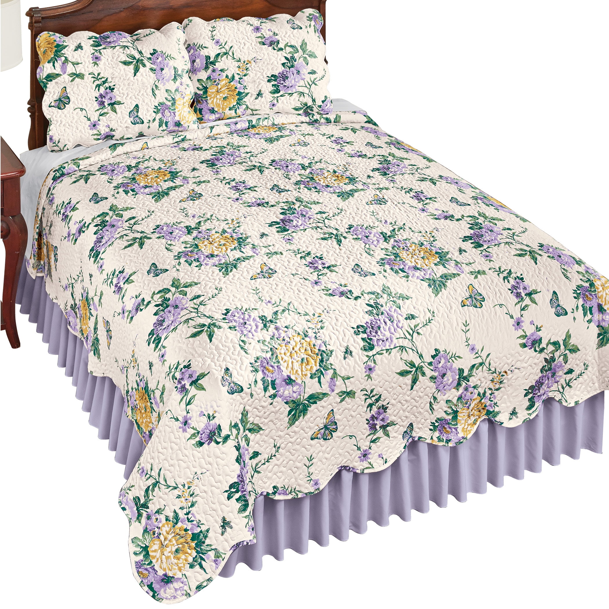 Details about   Butterfly Quilted Bedspread & Pillow Shams Set Cheerful Spring Cute Print 