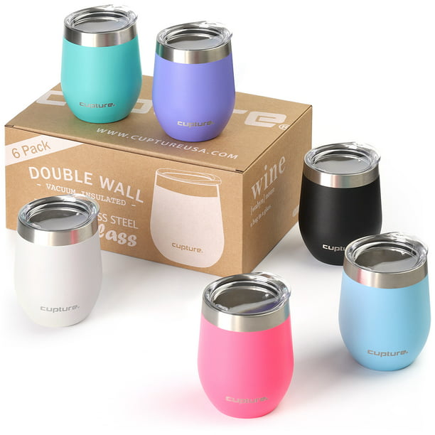 Cupture Stemless Wine Tumblers 12 oz Vacuum Insulated Mug with Lids - 18/8  Stainless Steel (Assorted Colors) - Walmart.com