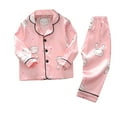 thumbnail image 1 of Odeerbi 1-5 Años Niños Niñas Pijama de Satén Con Solapa Entallada Camisa de Manga Larga Conjunto Suave Conejo Impreso Ropa de Dormir Seda Conjuntos de Pijamas de Dos Piezas, 1 of 3