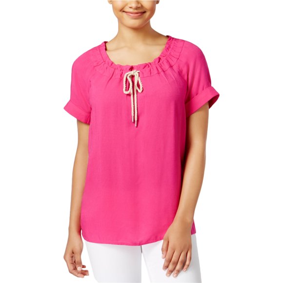GH Bass & Co. Blusa con cordón en el cuello para mujer, rosa, extragrande