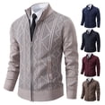 thumbnail image 2 of Thickened jacket men‘s autumn and winter warm trend line stand collar knitted cardigan sweater coat, 2 of 7