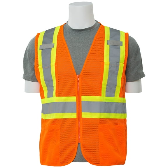 S383P Mesh ANSI Class 2 Zippered Vest with Contrasting Trim in Hi-Viz Orange, 4X
