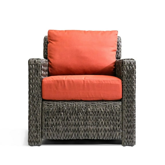 Krikacy Outdoor Wicker Sofa Chair All-Weather HDPE Wide-Seated Furniture w/Thick Cushions, Orange