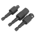 3Pcs Power Drill Socket Set Metal Hex Shank Impact Driver Adapter 360 Degree Rotatable Black