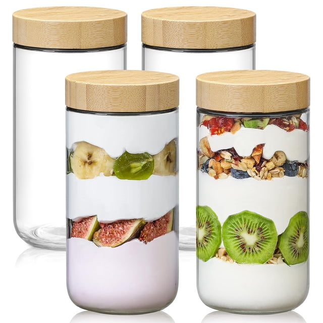 Frascos de vidrio NEGANY, paquete de 4 unidades, 710 ml, con tapas herméticas y tapas de bambú