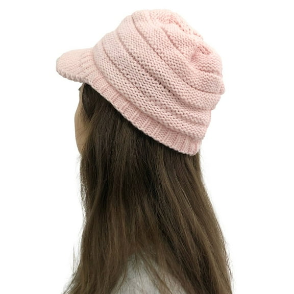 skpblutn sun hat women solid stitching outdoor plush crochet knit beanie peaked caps pink