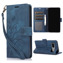 Mantto for Google Pixel 8a Embossed Pattern Wallet Case with Wrist Strap, Premium Retro PU Leather Magnetic Flip Kickstand Function Credit Card Holder Shockproof Slim Phone Case,Blue